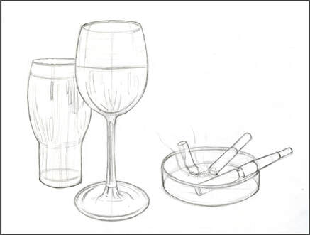 Alcohol & Cigarette Sketch by Amanda Barnaby